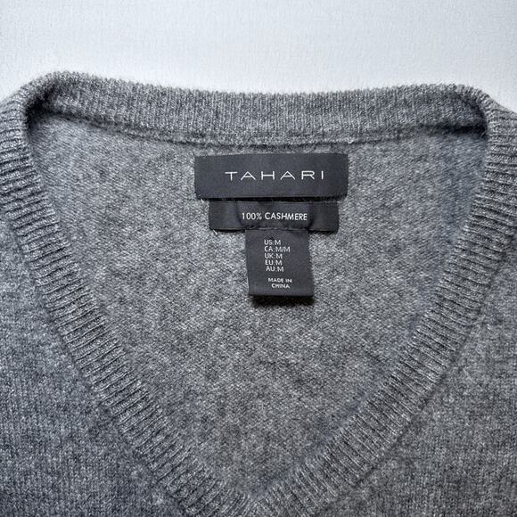 Tahari Gray 100% 2-Ply Cashmere V Neck Knit Sweater Womens Size Medium EUC - Picture 2 of 15